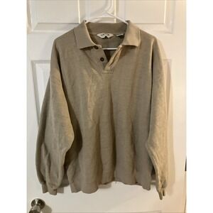 Orvis Heavy Knit Pullover Sweater Tan Cotton Canvas Elbow Patches Outdoors L